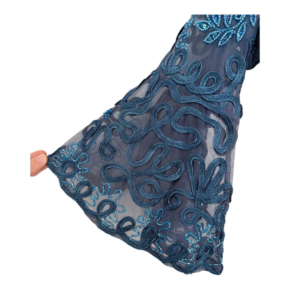 JS Collection Dress Bell sleeve soutache cocktail blue size 16 DEFECT - Picture 3 of 9